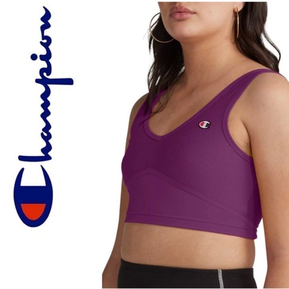 🆕️ NEW Champion Ribbed Crop Tank in Dark Berry Purple, Size Large - Picture 1 of 7